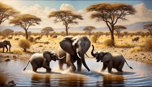 namibia, elefanten, spielen, wasser, ki-generiert